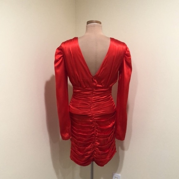 NEW NICHOLAS Gathered Party Dress Size US 12 Scarlett Red Ruched Long Sleeve - Picture 4 of 10